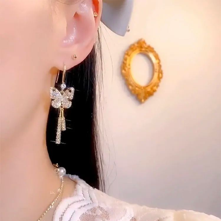 🦋Crystal Butterfly Tassel Earrings-belovejewel.com