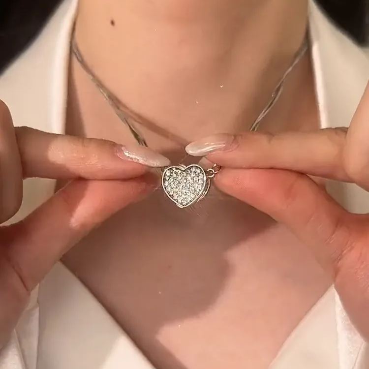 💖Zircon Magnetic Heart Necklace-belovejewel.com