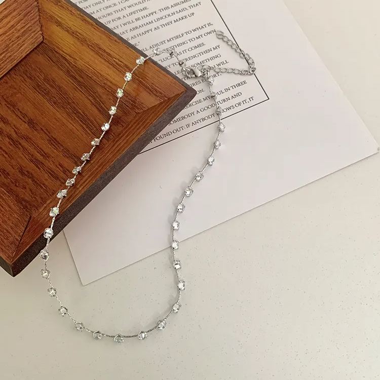 Shinning Silver Clear Zircon Necklace-belovejewel.com
