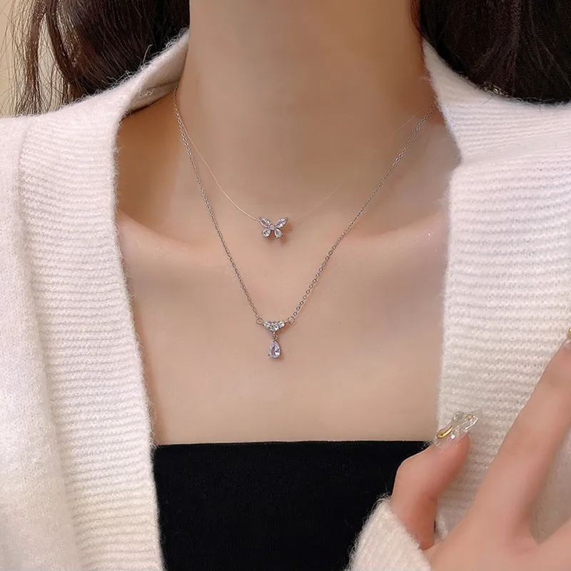 🎀Bow Tear Drop Zircon Necklace-belovejewel.com