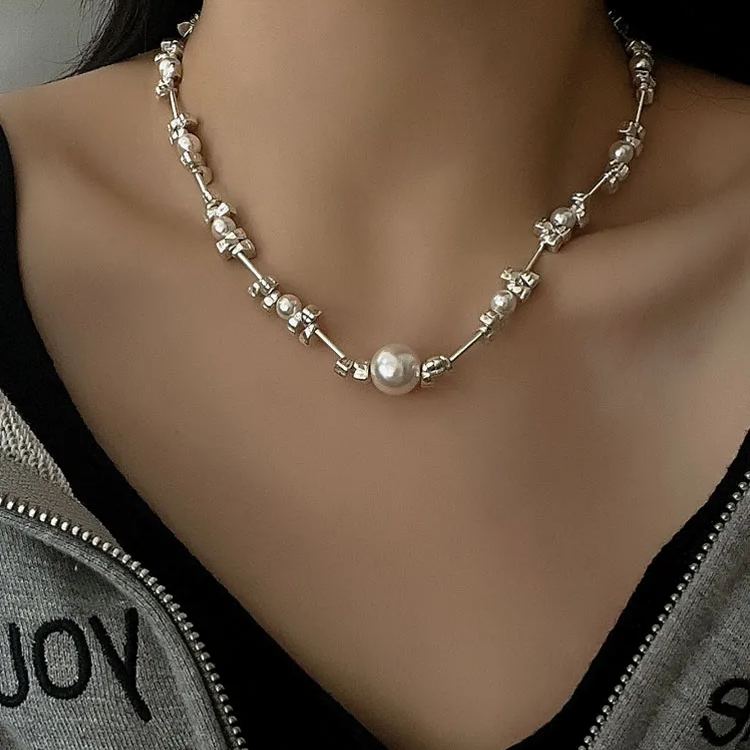 Broken Silver Pearl Necklace-belovejewel.com