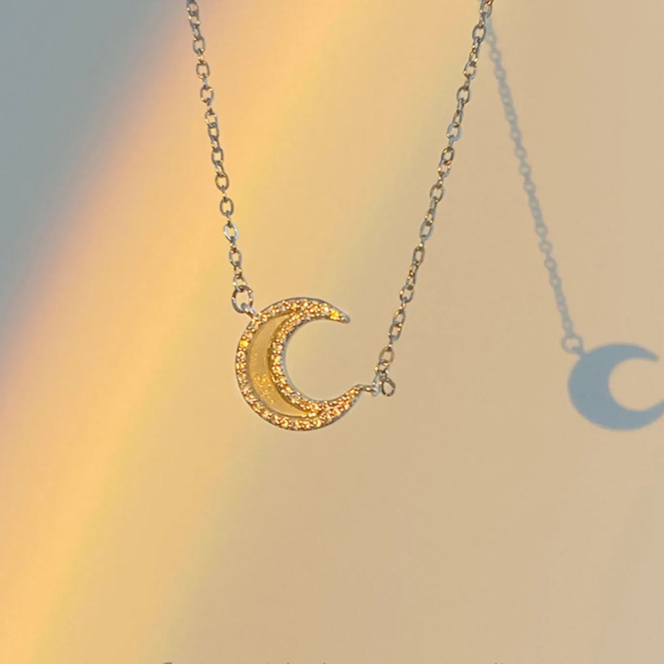 🌙Vintage French Style Natural Shell Moon Zircon Necklace-belovejewel.com