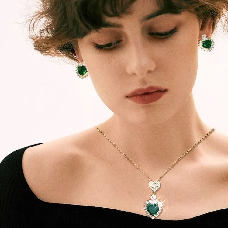Heart Shaped Necklace Earrings Set-belovejewel.com
