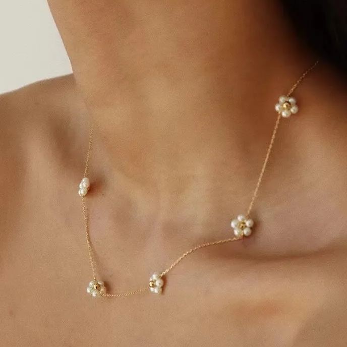 Bitty Pearl Flower Choker