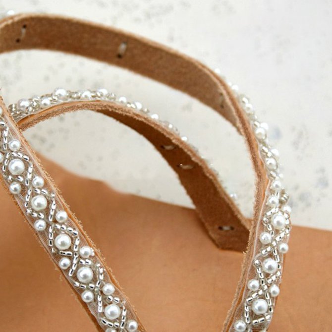 Women Boho Handmade Pearl Beach Sandals Bridal Shoes