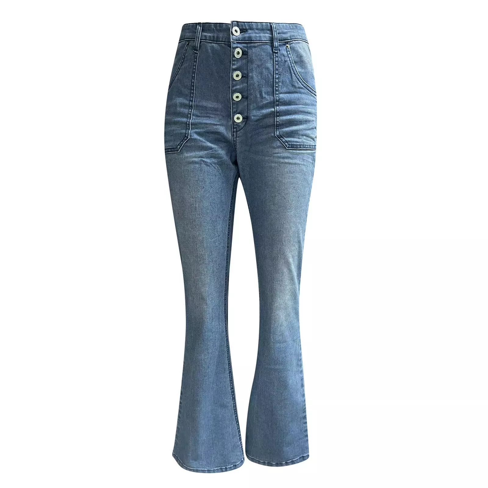 70s High Rise Stretchy Buttons Bell Bottom Jeans