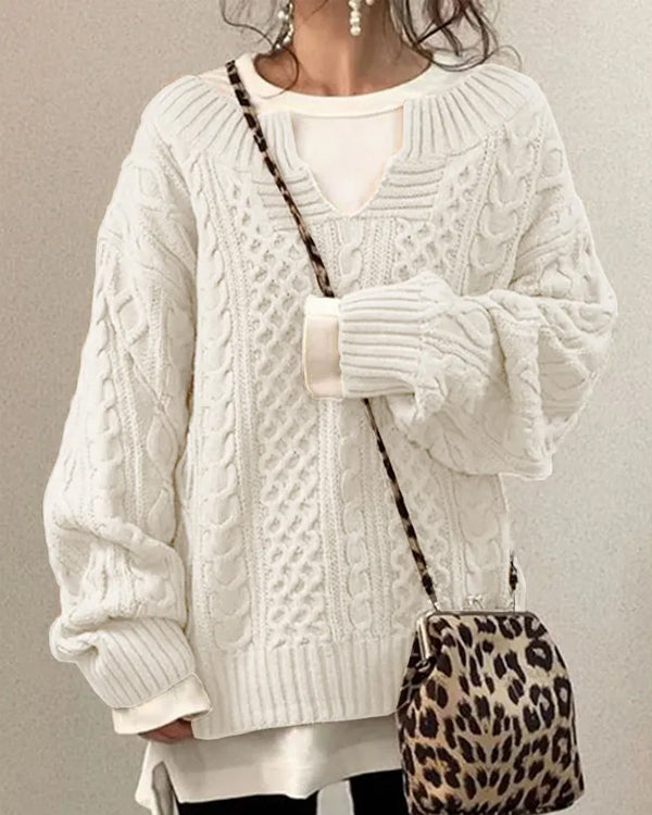 Tiny V Neck Hand Twist Sweater