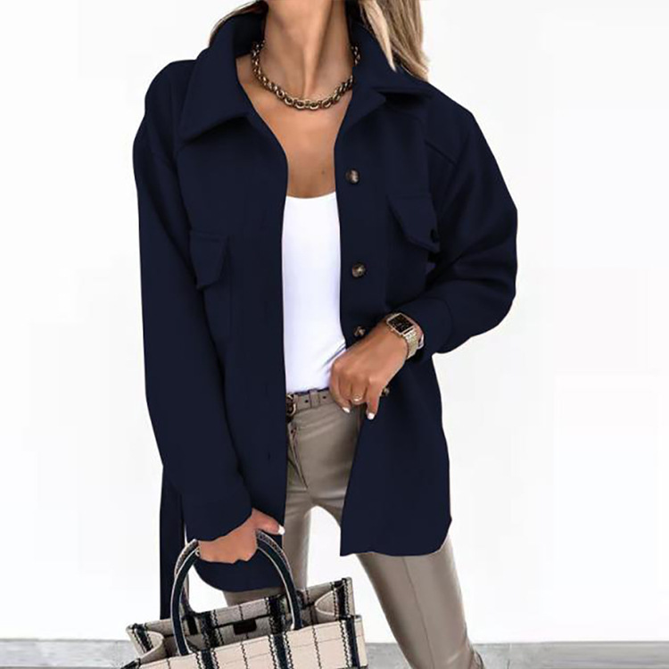 Women Fashion Slit Neck Casual Woolen Coats