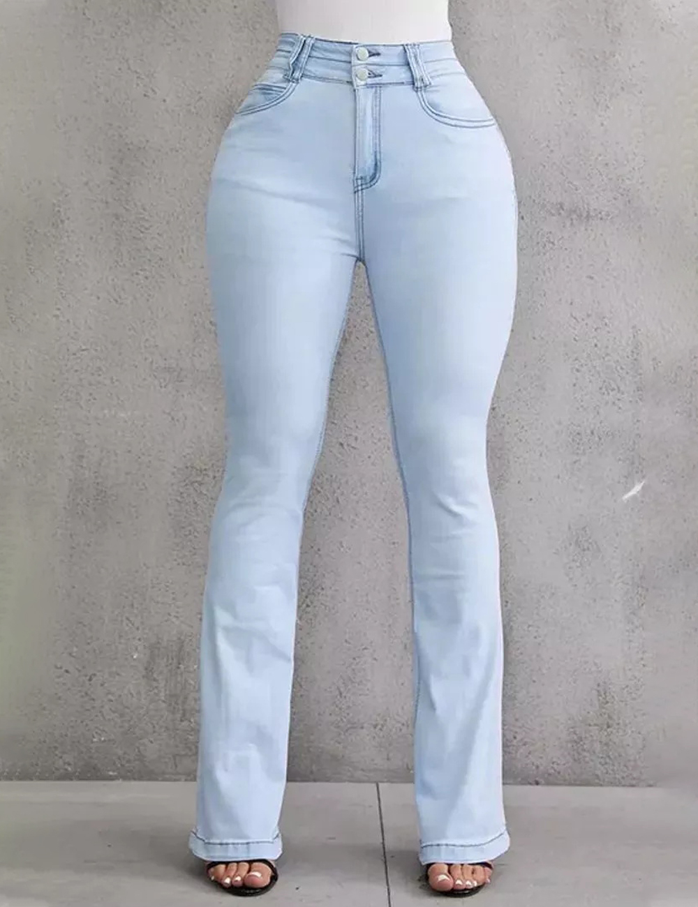 Button Front Butt Lifting Flare Jeans