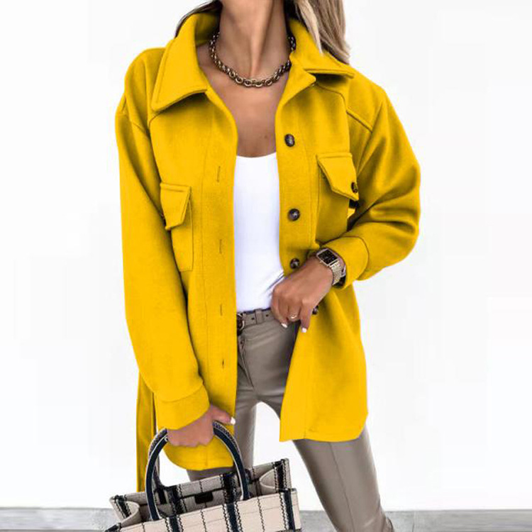 Women Fashion Slit Neck Casual Woolen Coats