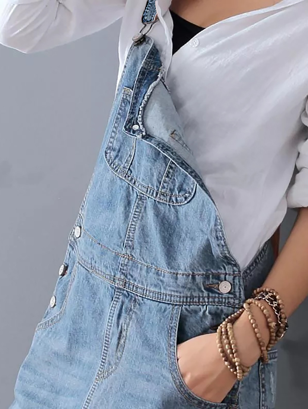 Midiross Ripped Denim Overall Dress
