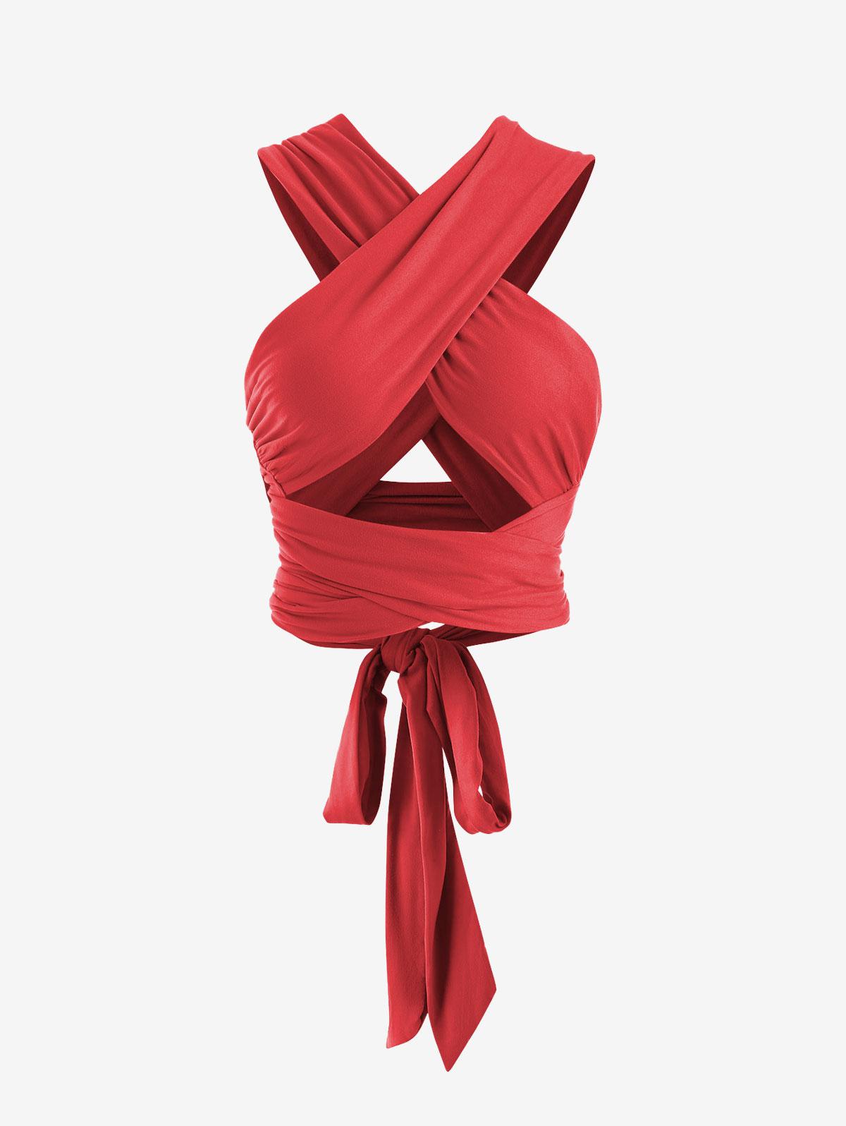 Tie Back Criss Cross Wrap Crop Top