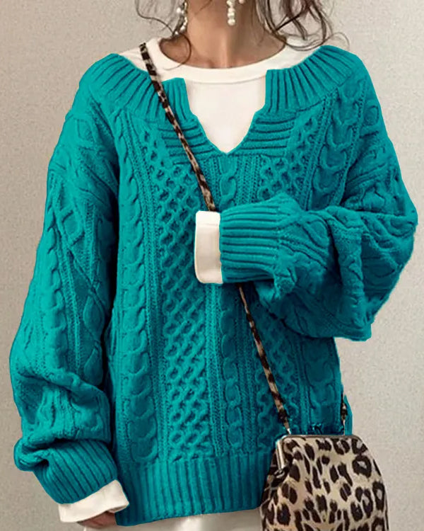 Tiny V Neck Hand Twist Sweater