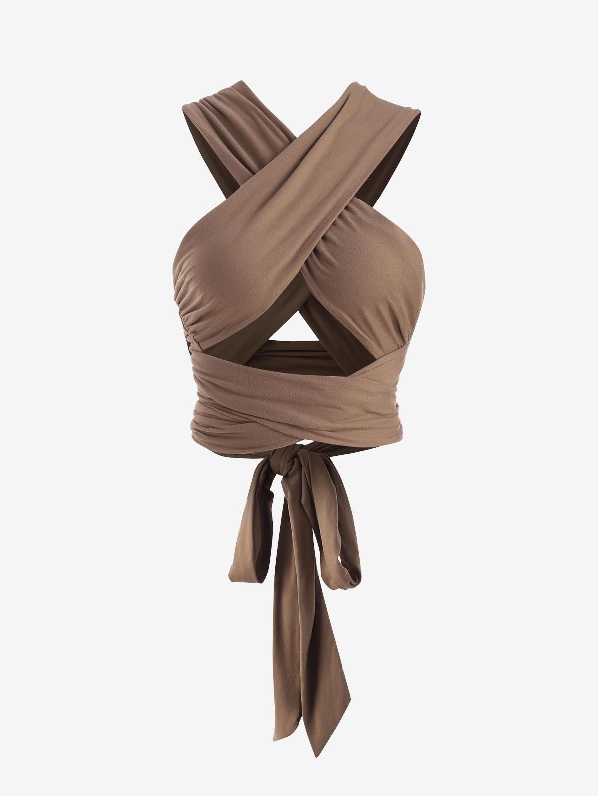 Tie Back Criss Cross Wrap Crop Top