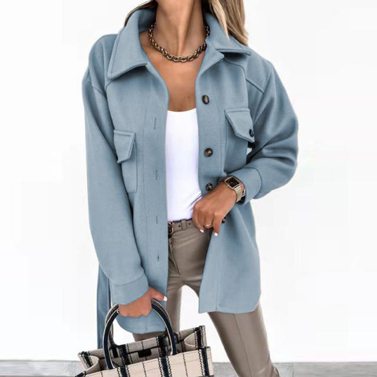 Women Fashion Slit Neck Casual Woolen Coats