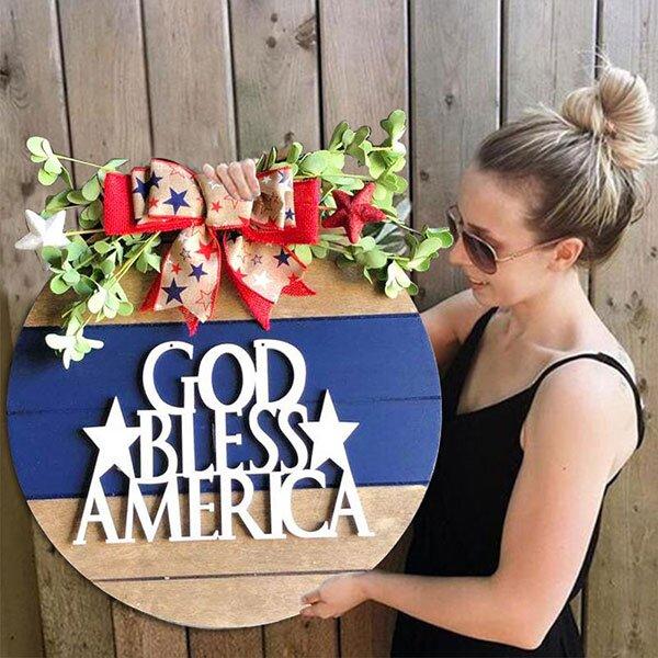 God Bless America，July 4th Welcome Wreath
