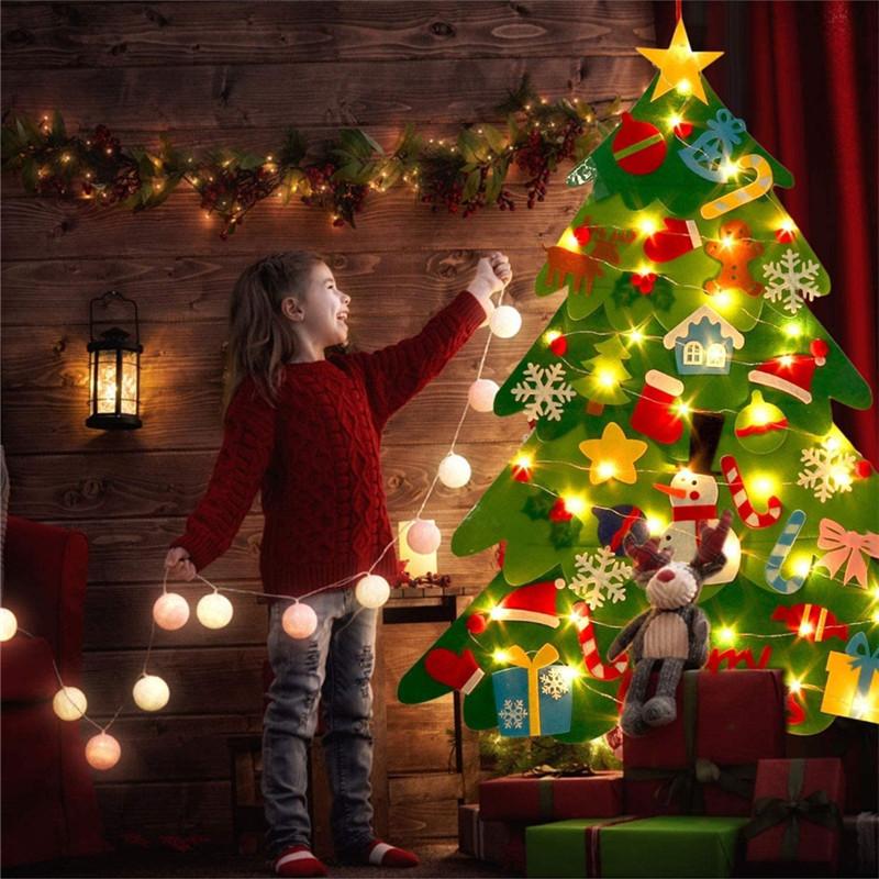 Felt Christmas Tree Set with 30PCS Ornaments Wall Hanging Tree 5M String Lights