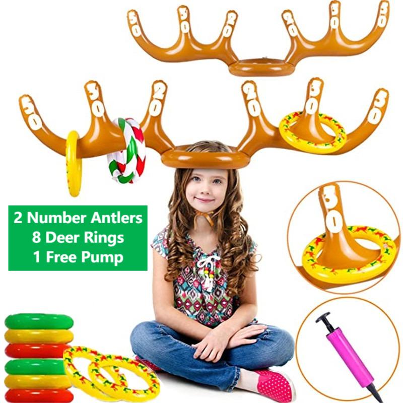 🎄Christmas Big Sale-Inflatable Reindeer Antler Ring Toss Game for Christmas Party