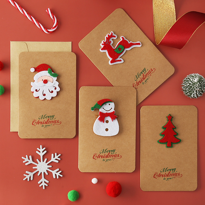 🎅Vintage Kraft Christmas Greetings Card With Envelope（12Pcs)-EchoDecor