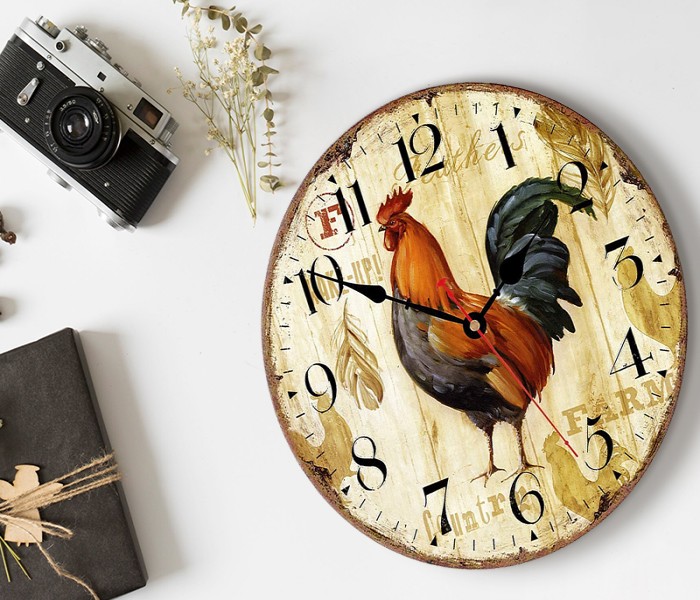 🐔Vintage Farmhouse Kitchen Wall Clocks Battery Operated Rooster Analog Clock 🐓-EchoDecor