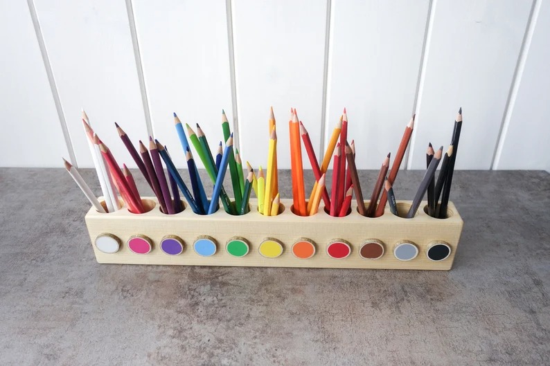 Montessori wood pencil holder