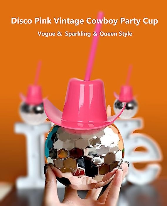 Fashionable Pink Disco Ball Cowboy Hat-EchoDecor