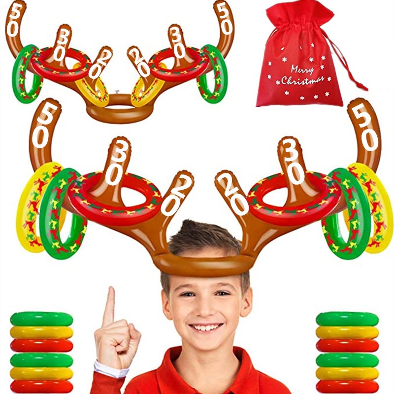 🎄Christmas Big SaleInflatable Reindeer Antler Ring Toss Game for Chr