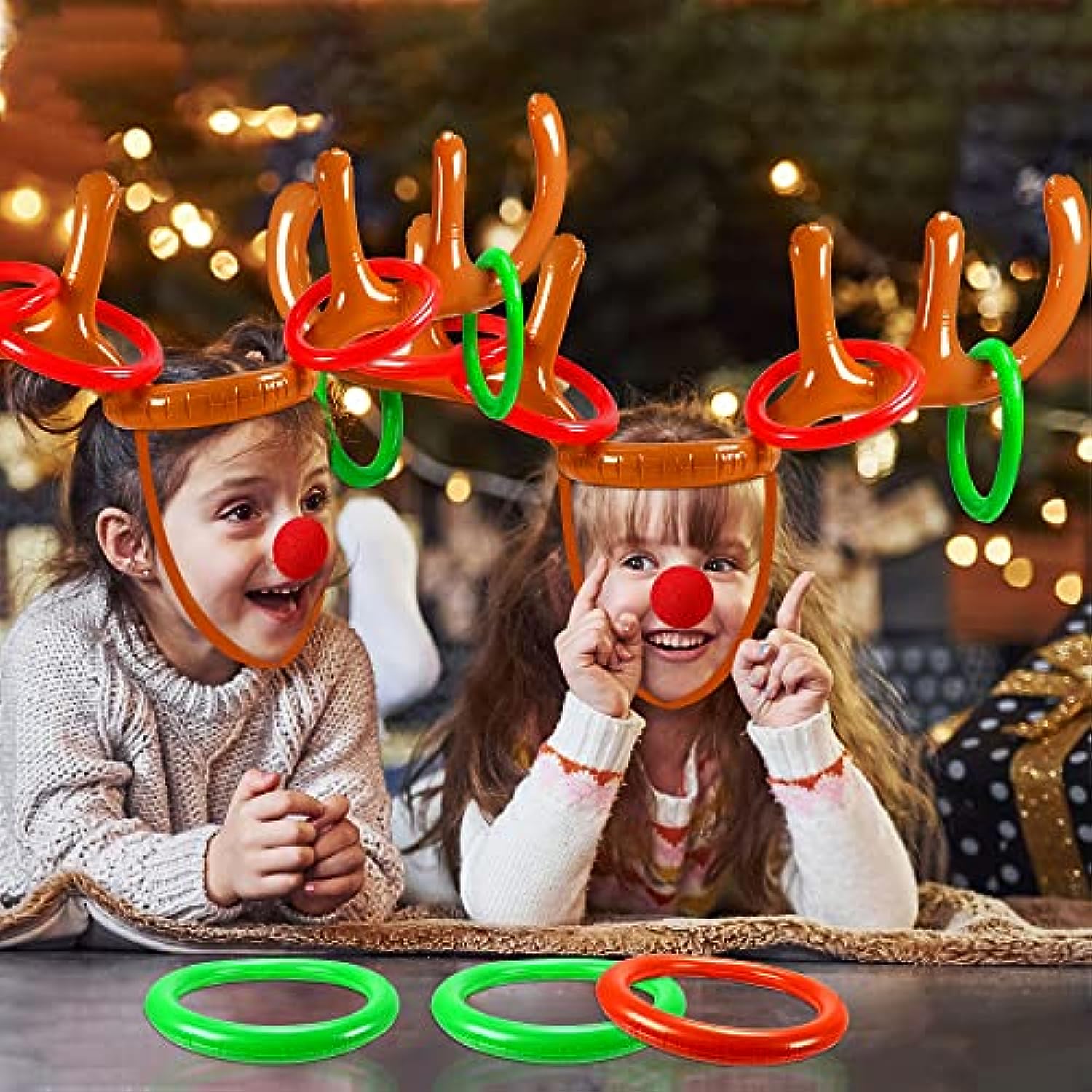 🎄Christmas Big Sale-Inflatable Reindeer Antler Ring Toss Game for Christmas Party