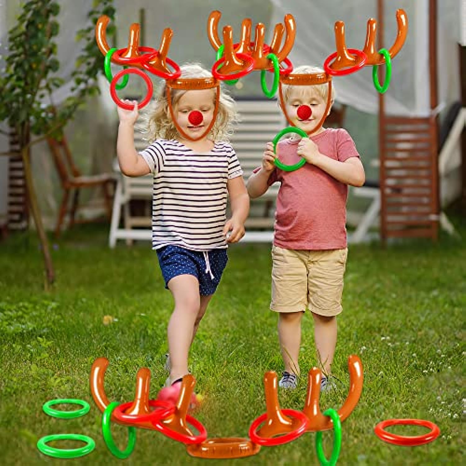 🎄Christmas Big Sale-Inflatable Reindeer Antler Ring Toss Game for Christmas Party