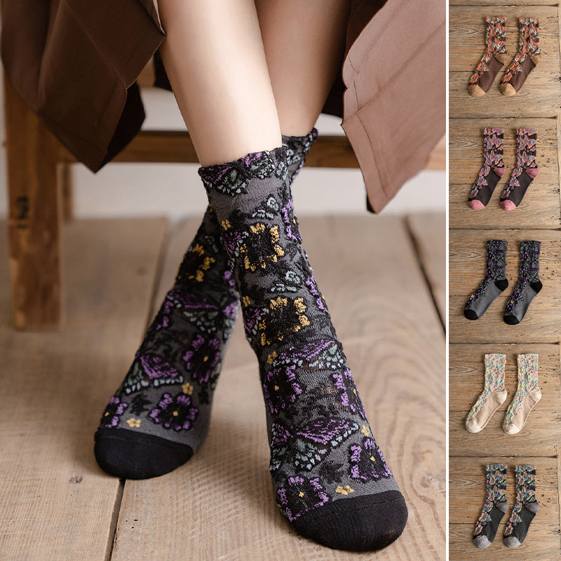 🌷Embossed Floral Mid-calf Socks-EchoDecor