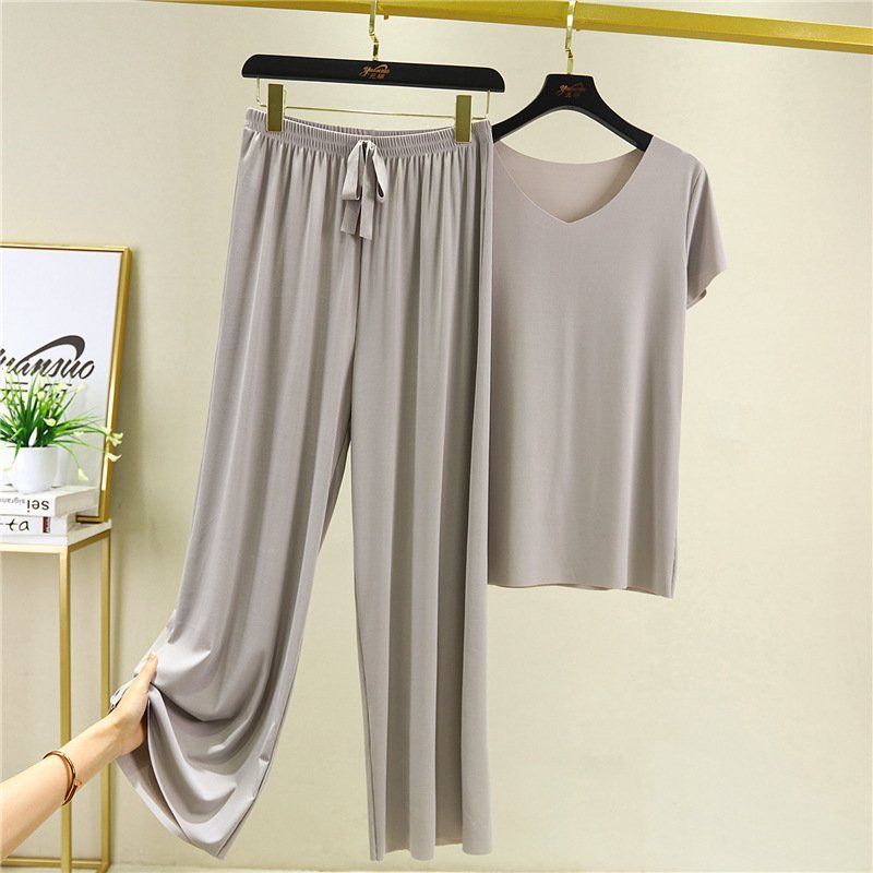 Ice Silk Short Sleeve T-Shirt with loose wide leg pants Set-EchoDecor