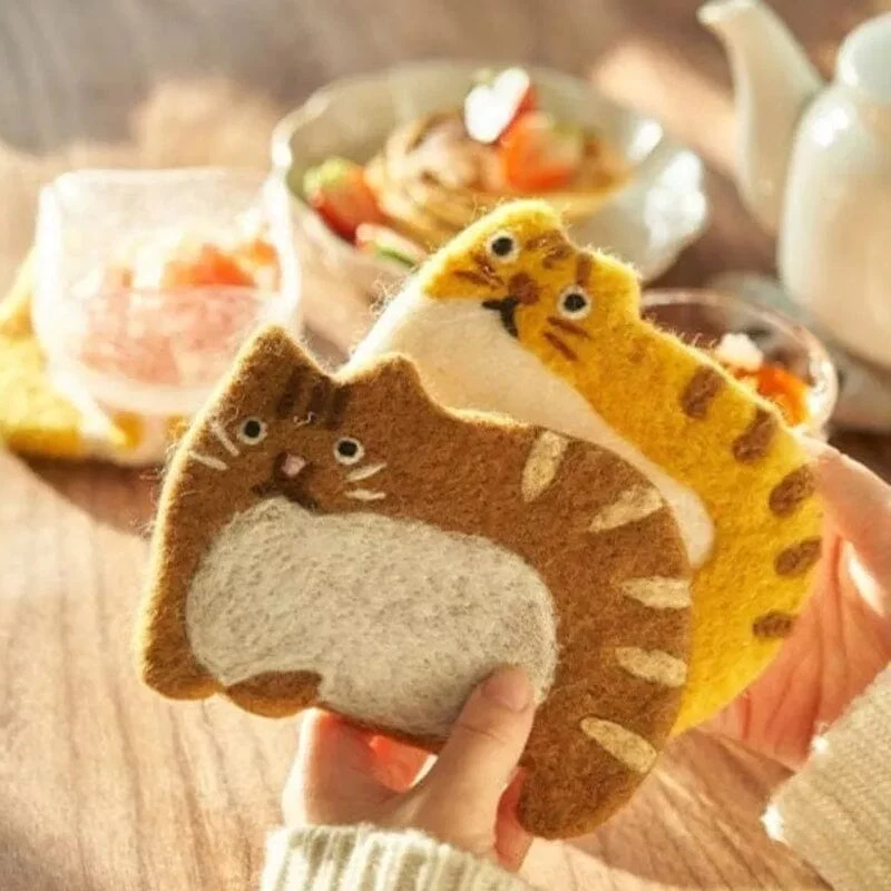 🎠Cute Handmade Wool Felt Animal Kitty Cat Cup Coasters✨-EchoDecor
