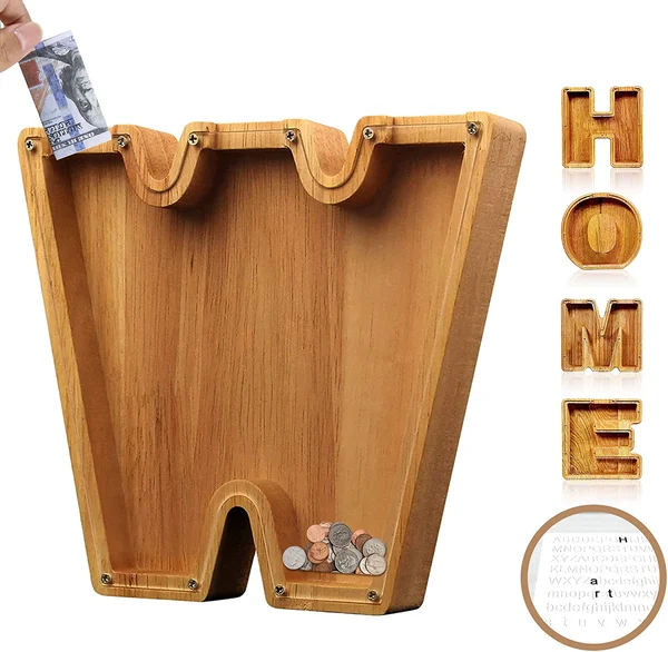 Letter Piggy Bank-Wood Gift for Kids-EchoDecor
