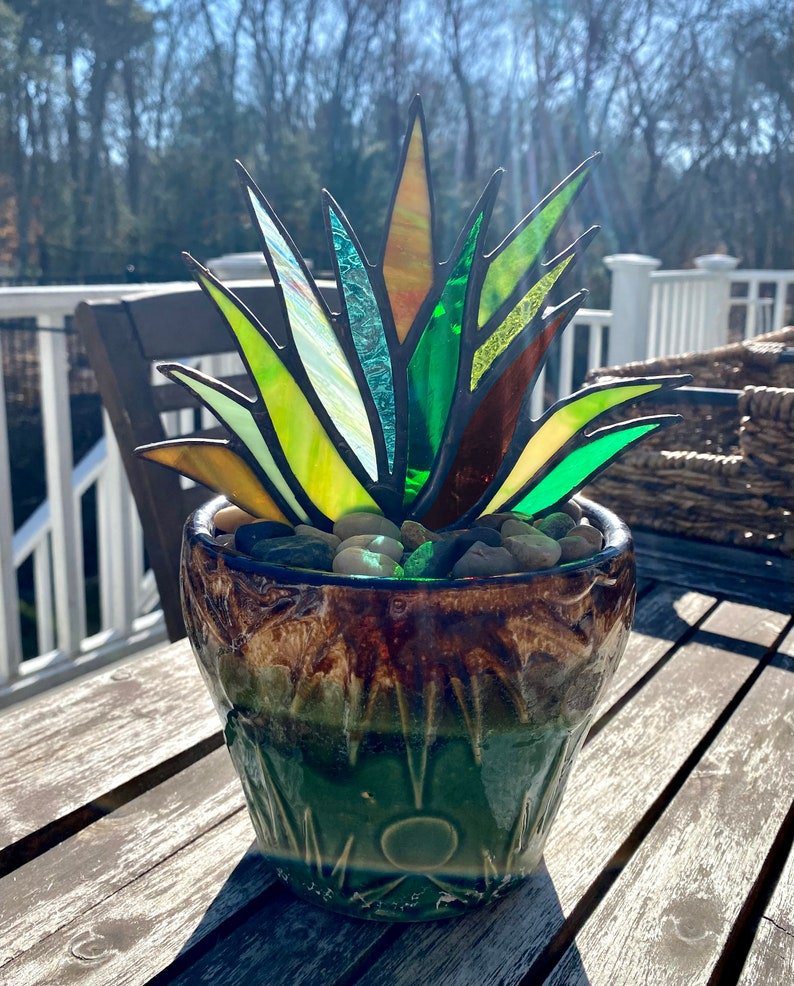 SUNCATCHER STAINED AGAVE PLANTE-EchoDecor