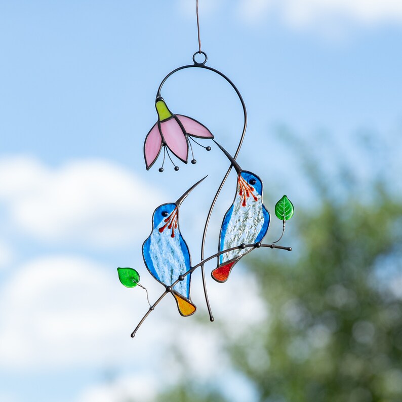 Hummingbird stained window hangings -EchoDecor