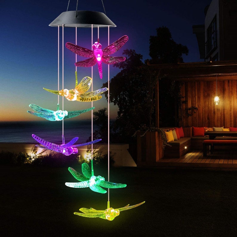 Color-Changing Outdoor LED Solar Powered Dragonfly Wind Chime-Etcy Decor