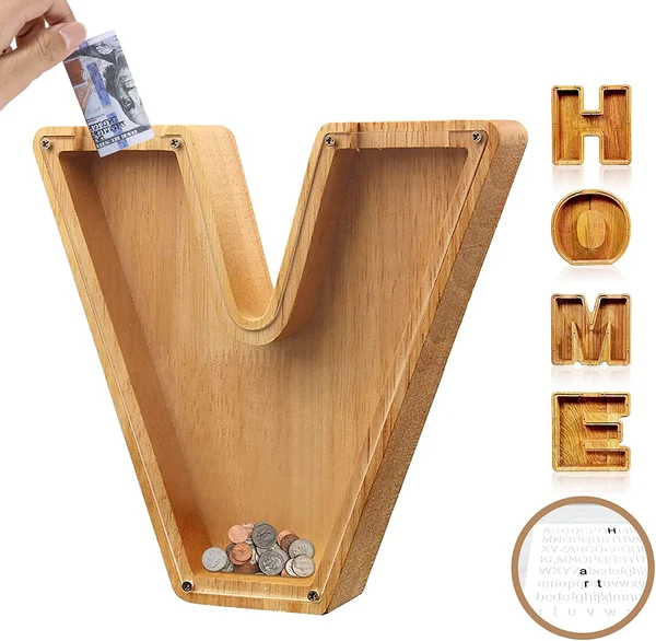 Letter Piggy Bank-Wood Gift for Kids-EchoDecor