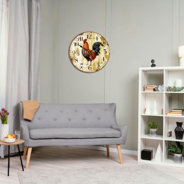 🐔Vintage Farmhouse Kitchen Wall Clocks Battery Operated Rooster Analog Clock 🐓-EchoDecor