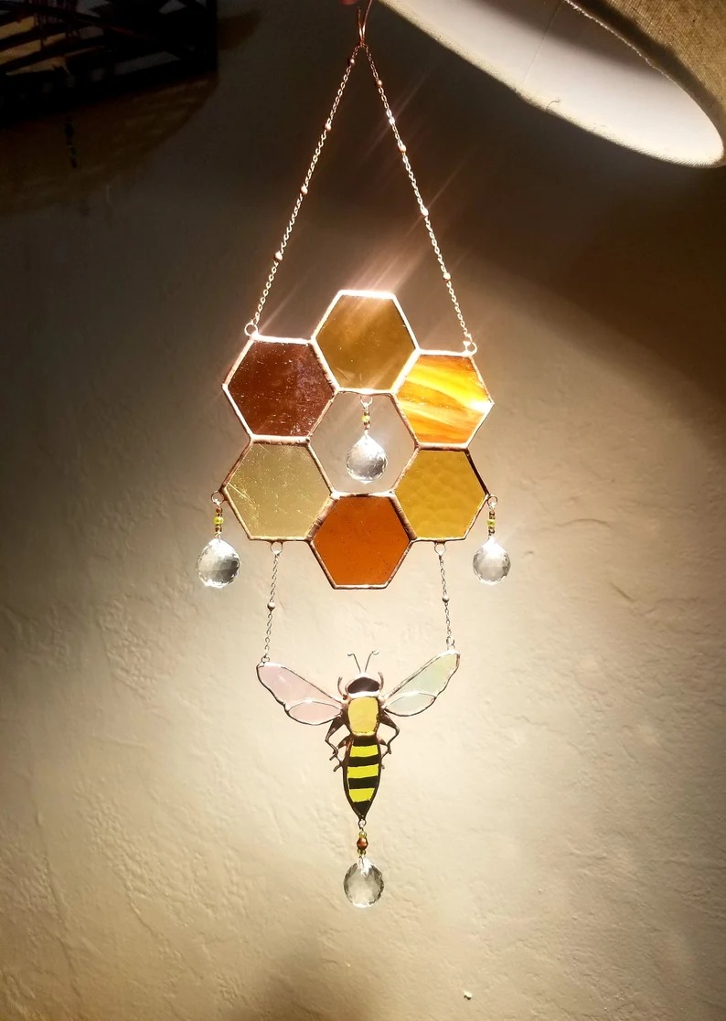 🐝Clear Stained honeycomb bee suncatcher-EchoDecor