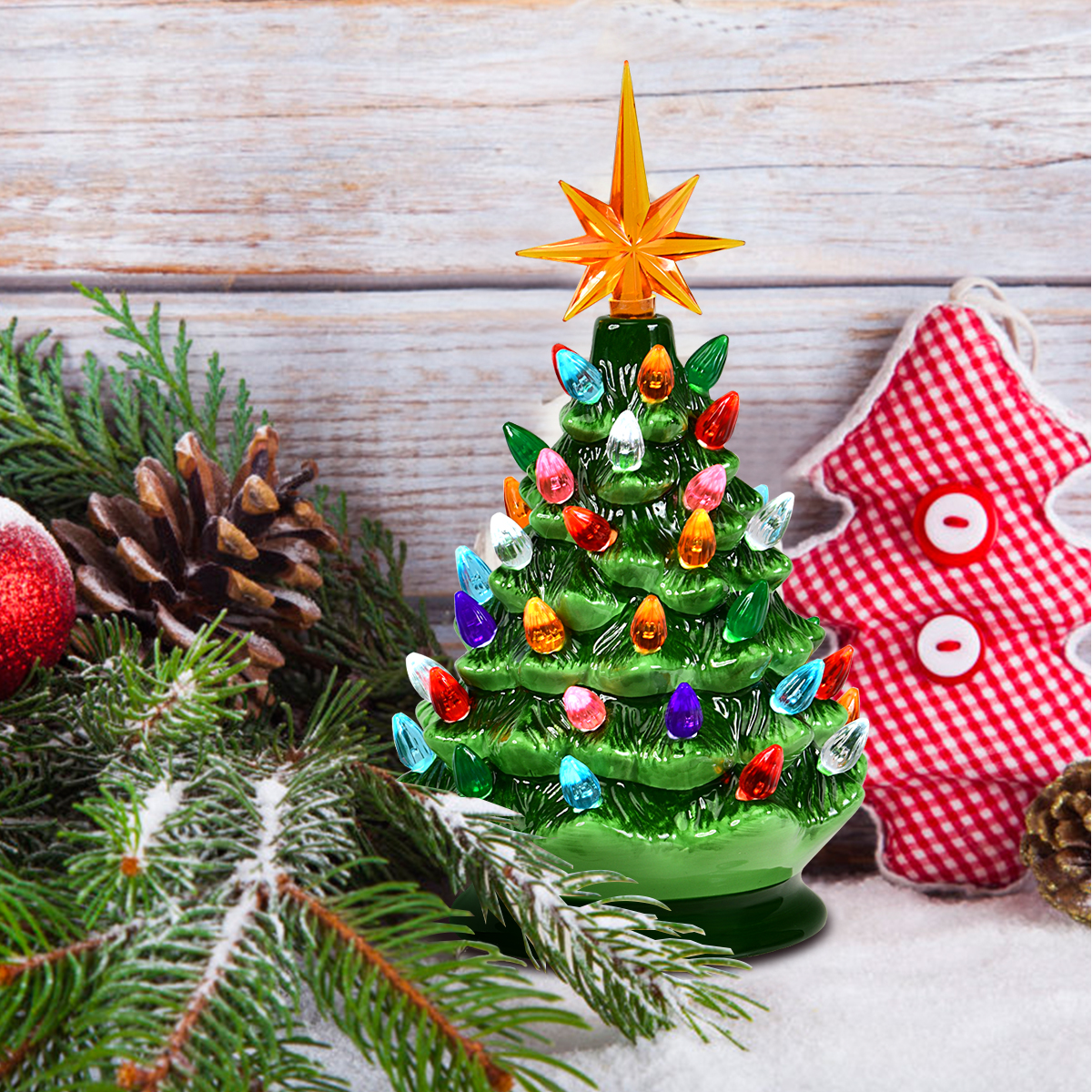 Colored lights Ceramic Christmas Tree-Handcrafted and Hand Painted-EchoDecor