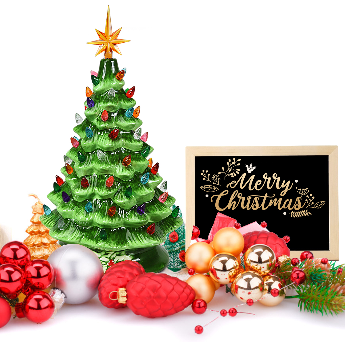 Colored lights Ceramic Christmas Tree-Handcrafted and Hand Painted-EchoDecor