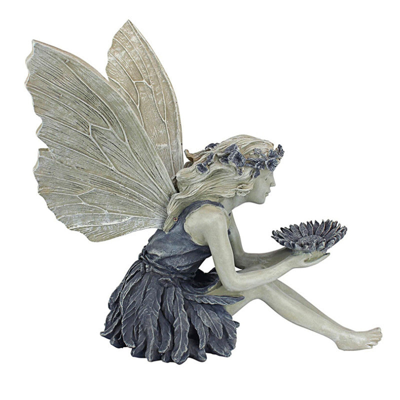 Seated Fairy Statue Garden Resin Craft Ornament-EchoDecor