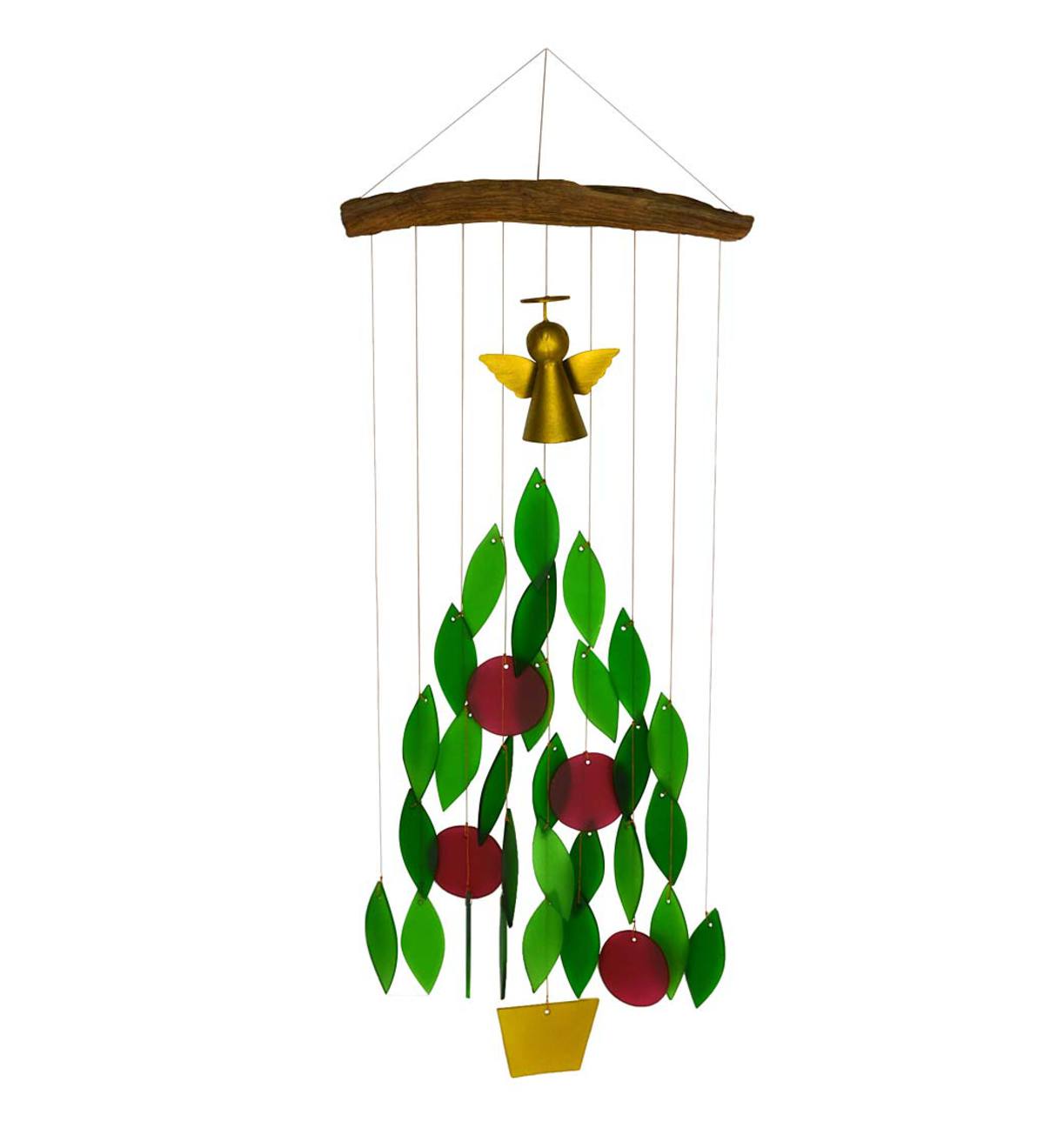 Colorful Glass and Wood Christmas Tree Wind Chime-Etcy Decor