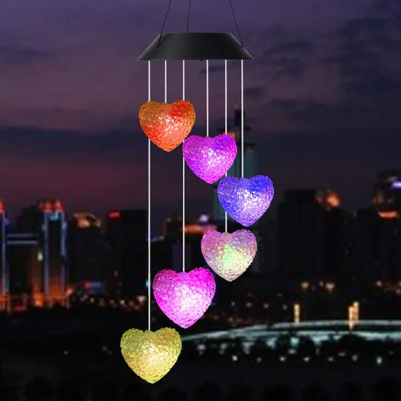 LED Solar Powered Color Changing Love Heart Wind Chimes-EchoDecor