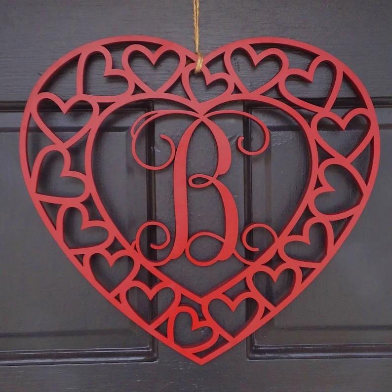 Valentine's Day Heart Monogram Door Hanger-EchoDecor
