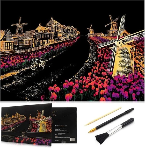 🔥Last Day 50%OFF🔥 Scratch-Off Rainbow Painting - World Famous Tourist Attractions 16 X 11.2 Inches-EchoDecor