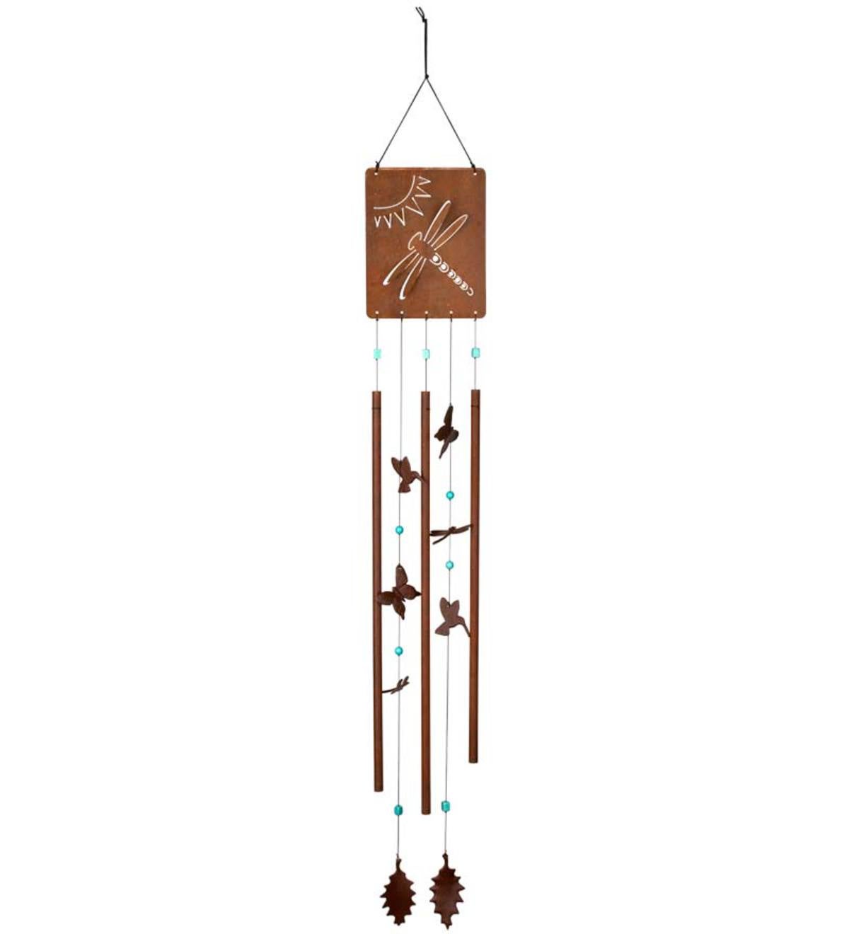 Rust Finish Victorian Garden Wind Chime With Hummingbird And Butterfly Chimes-EchoDecor