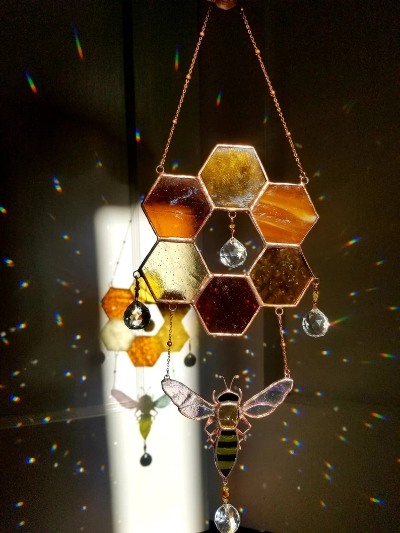 🐝Clear Stained honeycomb bee suncatcher-EchoDecor