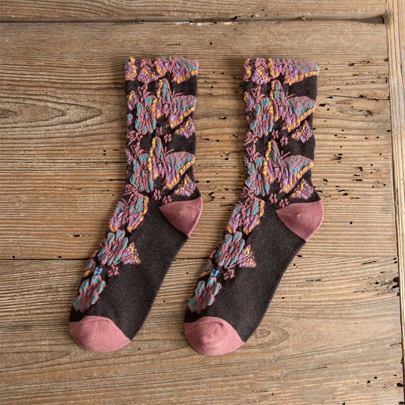 🌷Embossed Floral Mid-calf Socks-EchoDecor