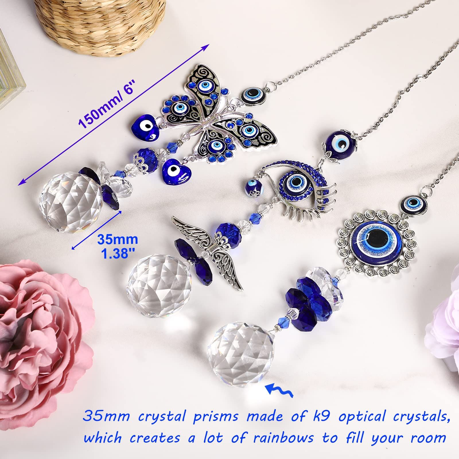 Hanging Crystal Suncatcher Ornament Turkey Blue Evil Eye-EchoDecor